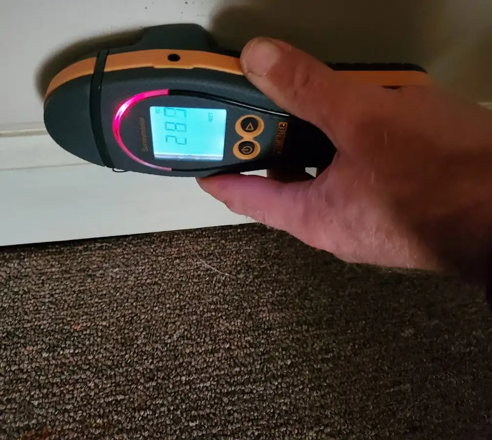 Moisture detection at baseboard during Storm Damage Restoration in Kingsburg